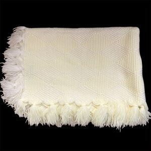 Vintage Once Upon a Time Knit Baby Blanket Pale Yellow White 100% Acrylic Italy